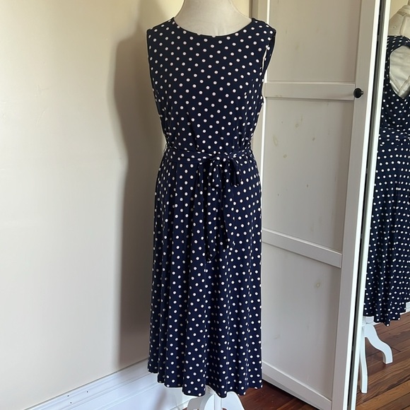 Charter Club Navy Blue and White Polka Dot Fit and A-line Midi Dress Size M - Picture 2 of 7